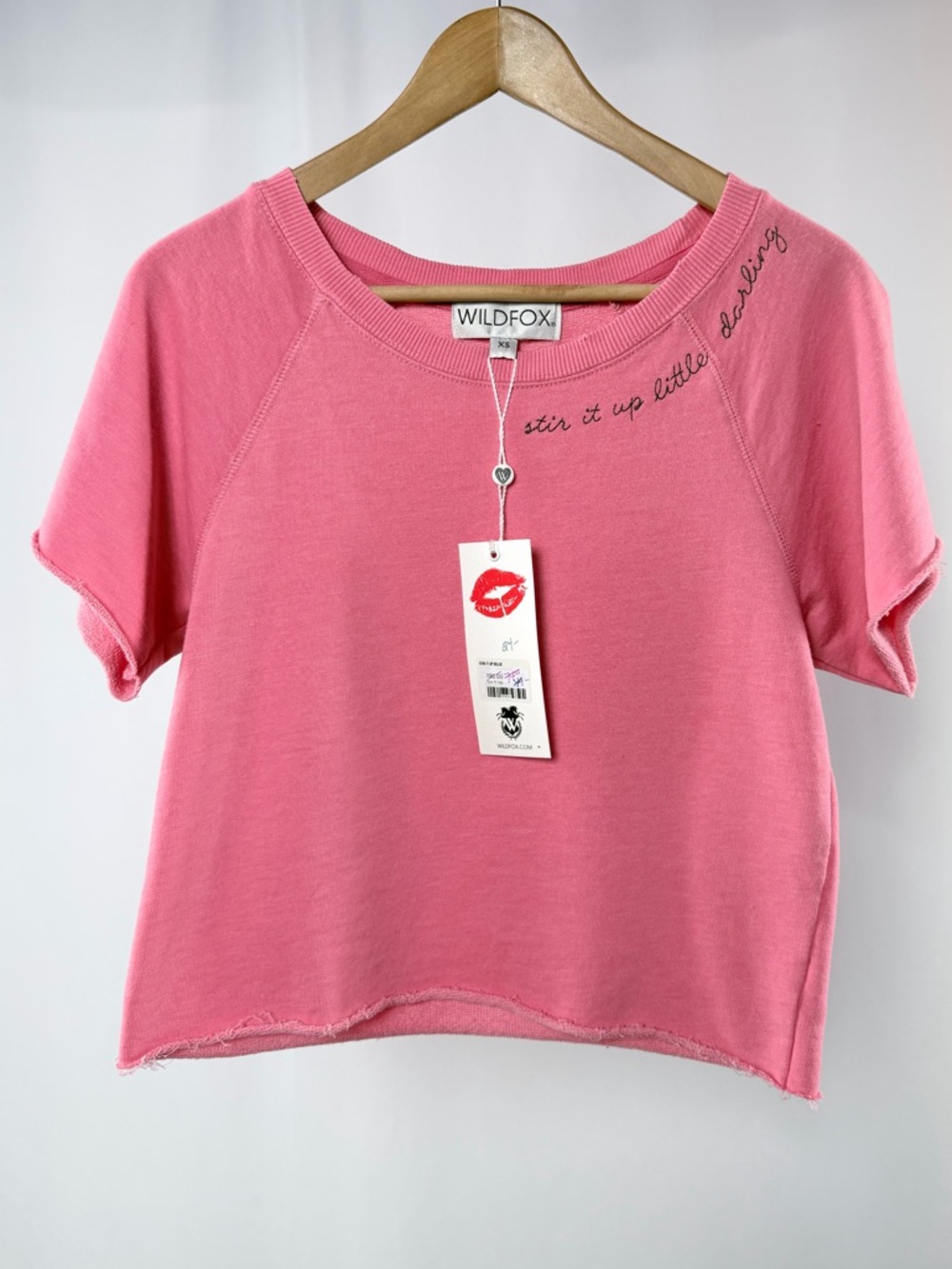 NWT Wildfox Stir It Up Billie Short Sleeve Crop Tee Shirt in Pink Size XS